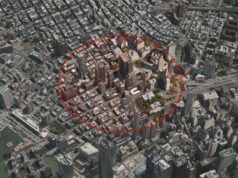 A Suprema Corte dos EUA parece dividida sobre o uso controverso de mandados de busca por ‘cercas geográficas’ A red circle radius over New York City, representing a geofence warrant.