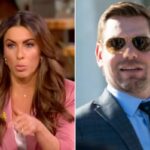 Alyssa Farah Griffin, vestindo um blazer rosa, falando no The View.