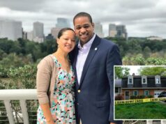 A esposa de Justin Fairfax estava comemorando com essas palavras finais horas antes do assassinato-suicídio, disse sua melhor amiga Fita adesiva da cena do crime na frente de uma casa de tijolos de dois andares com telhado escuro e um carro na garagem.