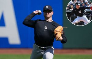 A estranha jornada de Cade Winquest pelos Yankees poderia terminar sem ele lançar um único arremesso O arremessador do New York Yankees, Cade Winquest, se aquecendo para um jogo de beisebol.