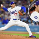 O jogador bidirecional do Los Angeles Dodgers, Shohei Ohtani, arremessa durante um jogo.