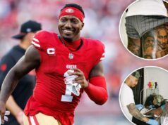 A estrela da NFL, Deebo Samuel, faz uma enorme tatuagem em homenagem a ícones do esporte A estrela da NFL, Deebo Samuel, faz uma enorme tatuagem em homenagem a ícones do esporte