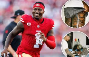 A estrela da NFL, Deebo Samuel, faz uma enorme tatuagem em homenagem a ícones do esporte A estrela da NFL, Deebo Samuel, faz uma enorme tatuagem em homenagem a ícones do esporte