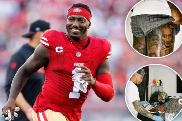 A estrela da NFL, Deebo Samuel, faz uma enorme tatuagem em homenagem a ícones do esporte
