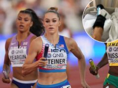 A estrela do atletismo norte-americana Abby Steiner processa Puma alegando que sapatos ‘defeituosos’ destruíram sua carreira Abby Steiner C, da equipe dos EUA, corre durante a final do revezamento 4x400m feminino no Campeonato Mundial de Atletismo Oregon22 em Eugene, Oregon, Estados Unidos, 24 de julho de 2022
