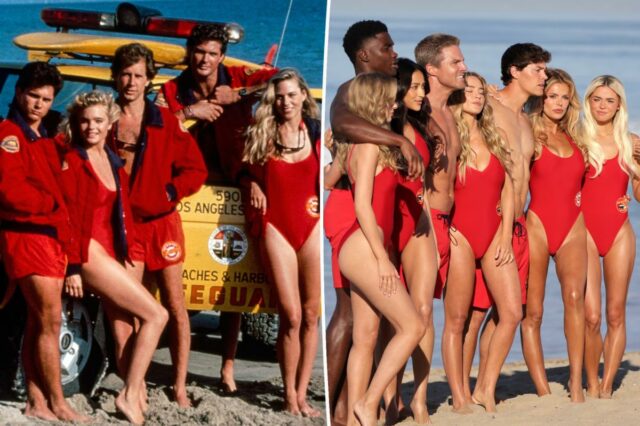 A ex-aluna de 'Baywatch', Erika Eleniak, cobre tatuagens de manga no set do novo revival
