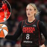Sophie Cunningham do Indiana Fever com uma bola de basquete.
