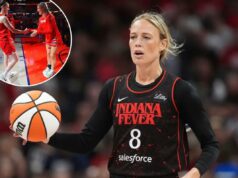 A febre traz de volta outro favorito de Caitlin Clark Sophie Cunningham do Indiana Fever com uma bola de basquete.