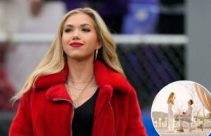 A herdeira dos Chiefs, Gracie Hunt, fica noiva do filho do ex-quarterback da NFL Gracie Hunt, Miss Kansas EUA, em campo durante o jogo do Campeonato AFC entre o Kansas City Chiefs e o Baltimore Ravens.