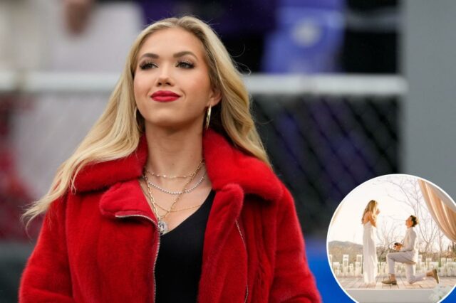 Gracie Hunt, Miss Kansas EUA, em campo durante o jogo do Campeonato AFC entre o Kansas City Chiefs e o Baltimore Ravens.
