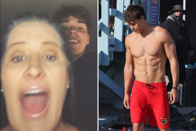A mãe professora da estrela de 'Baywatch' Noah Beck está de licença por causa de um vídeo distorcido - depois que uma filha é acusada de sexo com um estudante
