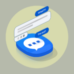 Mãos esticando o ícone do Mensagens do Google entre os rótulos