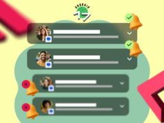A próxima grande solução do Android pode ser para as pessoas que você gostaria que parassem de enviar mensagens de texto Uma mão segurando um smartphone cercado por sinos de notificação silenciados e bolhas de bate-papo flutuantes em um fundo vermelho.