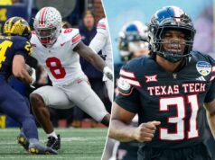 A segunda escolha dos Jets no Draft da NFL de 2026 continua sendo um cara ou coroa para os apostadores O linebacker do Ohio State Buckeyes, Arvell Reese (8), enfrenta o running back do Michigan Wolverines, Bryson Kuzdzal (24).