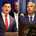 Bill Essayli falando em entrevista coletiva sobre fraude na Califórnia.