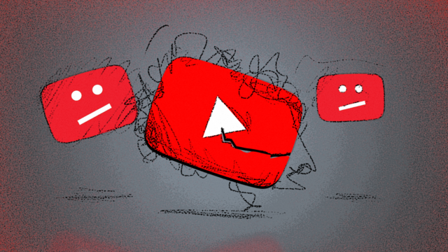 Ilustração de um telefone com recursos do YouTube Premium na tela em um fundo multicolorido
