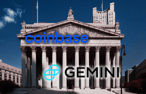 Ações judiciais em Nova York têm como alvo os gigantes do mercado de previsões Coinbase e Gemini em um grande confronto Logotipos da Coinbase e Gemini no prédio do tribunal de Nova York após ações judiciais do procurador-geral sobre mercados de previsão de criptografia e reivindicações de jogos de azar online