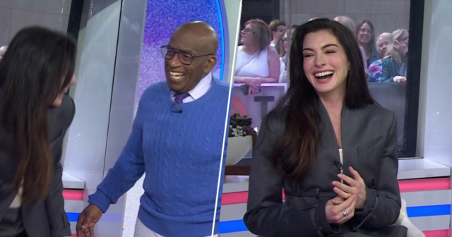 Al Roker surpreende Anne Hathaway vestindo um suéter cerúleo em Al Roker surpreende Anne Hathaway vestindo um suéter cerúleo em homenagem a 'O Diabo Veste Prada'