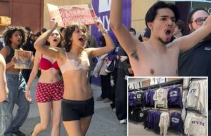 Alunos ultra-acordados da NYU ficam apenas com suas cuecas para protestar contra produtos escolares que afirmam ser feitos com mão de obra exploradora Alunos ultra-acordados da NYU ficam apenas com suas cuecas para protestar contra produtos escolares que afirmam ser feitos com mão de obra exploradora