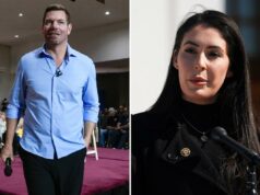 Ameaça emitida a Eric Swalwell se ele não renunciar ao Congresso hoje após declaração ‘verme’ A deputada Anna Paulina Luna fala à imprensa em um pódio com o selo da Câmara dos Representantes dos EUA.