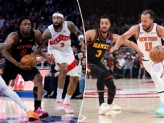 Analisando possíveis oponentes dos playoffs do Knicks na primeira rodada Og Anunoby dirige para a cesta entre o guarda do Toronto Raptors, AJ Lawson, e o atacante do Toronto Raptors, Brandon Ingram, durante o primeiro quarto em um jogo contra o Toronto Raptors no Madison Square Garden em Nova York, Nova York, EUA, sexta-feira, 10 de abril de 2026.
