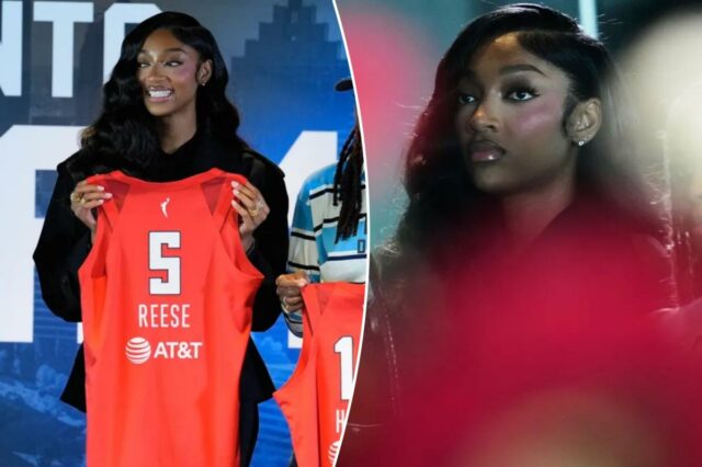 Angel Reese em entrevista coletiva.