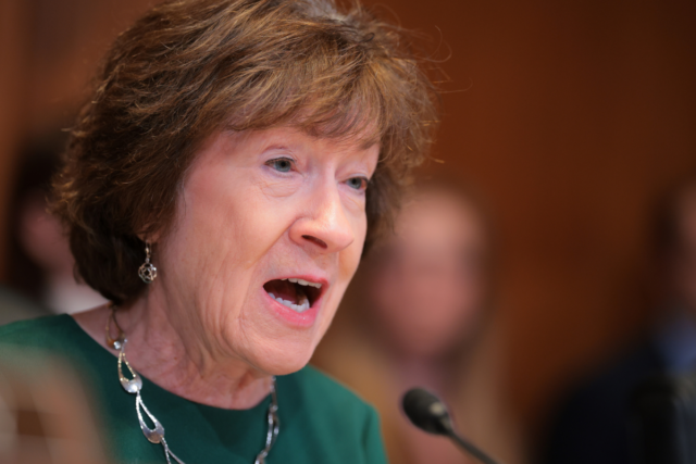Susan Collins speaks during a Senate Committee on Appropriations, Subcommittee on Financial Services and General Government hearing in the Dirksen Senate Office Building on April 22, 2026 in Washington, DC.