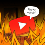 O logotipo do YouTube cercado por vários anúncios.