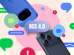 As videochamadas nativas do Android para o iPhone podem finalmente acontecer, mas não quando você pensa Smartphone estilizado com balões flutuantes de bate-papo do Mensagens do Google, um ícone de videochamada e uma onda de áudio, contra um fundo gradiente com o texto RCS