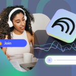 A interface NotebookLM em um MacBook, com elementos flutuantes que mostram notas, resumos e recursos de visão geral de áudio, em um espaço de trabalho moderno.