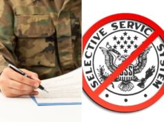 Ativistas anti-guerra se manifestam contra o registro automático do recrutamento militar de Trump: ‘Captura de dados perigosa’ Uma pessoa com uniforme militar assina um contrato com uma caneta.