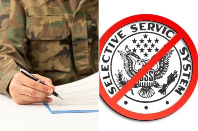 Uma pessoa com uniforme militar assina um contrato com uma caneta.