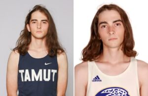 Atleta de atletismo Texas A&M-Texarkana morto após desmaiar no evento Graycen Vargo em uma regata TAMUT azul escuro.