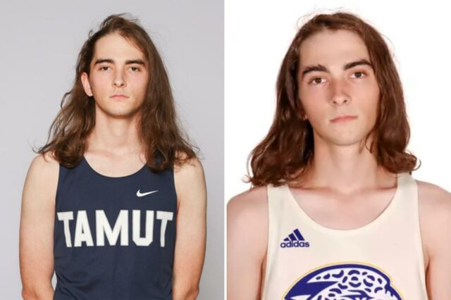 Graycen Vargo em uma regata TAMUT azul escuro.