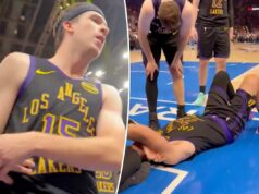 Austin Reaves ataca Luka Doncic: ‘Cale a boca’ Luka Doncic deitado na quadra após cair durante uma jogada.