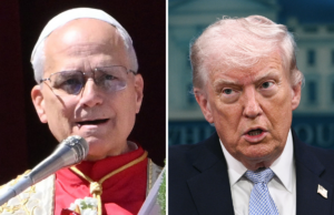 Avaliação de aprovação de Donald Trump com católicos em meio ao drama do Vaticano Pope Leo XIV from the main balcony of St. Peter's basilica at St Peter's square in the Vatican on April 5, 2026 and Donald Trump in the James S. Brady Press Briefing Room of the White House on April 6, 2026, in Washington, DC.