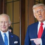 Donald Trump (à direita) encontra o rei Charles no Castelo de Windsor durante sua visita de estado britânica no ano passado.