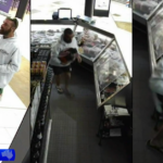 'Bandido do peito' flagrado pela câmera roubando centenas de dólares da melhor carne bovina