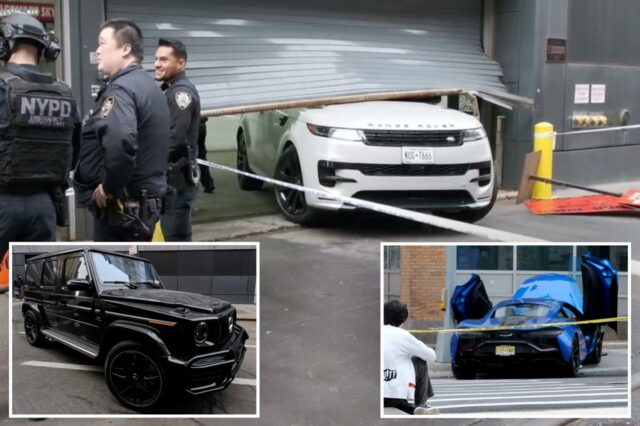 Bandidos estúpidos tentam roubar McClaren, G wagon durante assalto em Nova York - apenas para serem parados pelo portão do estacionamento
