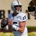 O quarterback do Penn State Nittany Lions, Drew Allar (15), passa contra o Northwestern Wildcats durante o primeiro tempo no Ryan Field.