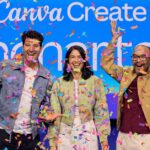 Os fundadores do Canva, Melanie Perkins, Cliff Obrecht e Cameron Adams