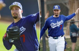 Blake Snell, dos Dodgers, ri da troca viral online Quatro jogadores dos Dodgers em campo.