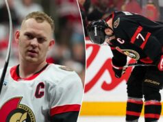 Brady Tkachuk frustrado com constantes rumores comerciais: ‘Está se tornando uma distração’ Brady Tkachuk (7), do Ottawa Senators, abaixa a cabeça depois que o time foi eliminado pelo Carolina Hurricanes após perder no jogo 4 da primeira rodada da série de playoffs de hóquei da NHL Stanley Cup, sábado, 25 de abril de 2026, em Ottawa, Ontário.