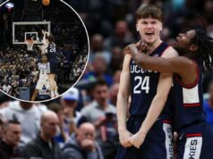 Braylon Mullins, da UConn, vive a fantasia enquanto seu tiro milagroso o traz de volta às raízes de Indiana Braylon Mullins comemora com Malachi Smith depois de acertar a cesta de três pontos da vitória e da campainha na vitória de retorno de UConn sobre Duke na Elite Eight.