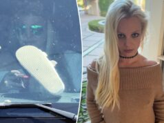Britney Spears vista pela primeira vez desde que terminou a reabilitação após acusação de DUI Britney Spears com os pés no painel de um Mercedes G-Wagon.