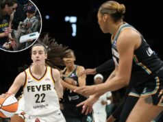 Caitlin Clark saudável e com alegria renovada no retorno da WNBA Caitlin Clark pretende fazer uma mudança entre os defensores durante a derrota do Liberty na pré-temporada por 109-91 para o Fever em 25 de abril de 20267 no Barclays Center.