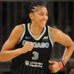 CHICAGO, ILLINOIS - AUGUST 31: Candace Parker #3 of the Chicago Sky celebrates a basket against the Connecticut Sun during the second half in Game Two of the 2022 WNBA Playoffs semifinals at Wintrust Arena on August 31, 2022 in Chicago, Illinois. NOTE TO USER: User expressly acknowledges and agrees that, by downloading and/or using this photograph, User is consenting to the terms and conditions of the Getty Images License Agreement.  (Photo by Michael Reaves/Getty Images)