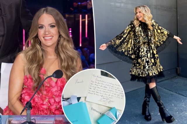 Carrie Underwood surpreende concorrente do 'American Idol' com joias Tiffany Carrie Underwood surpreende concorrente do 'American Idol' com joias Tiffany e um bilhete manuscrito