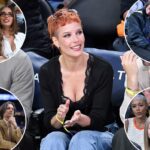 Anthony Kiedis mostrando a língua para uma mulher em um jogo do Lakers.