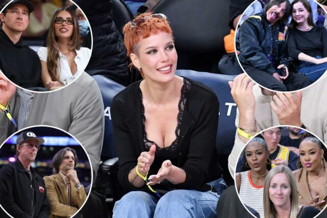 Cavs vs Lakers atrai multidão repleta de estrelas de atletas, Anthony Kiedis mostrando a língua para uma mulher em um jogo do Lakers.